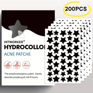 200 black star-shaped acne patches, specially designed to cover acne and acne scars, suitable for acne and blackheads on the fac