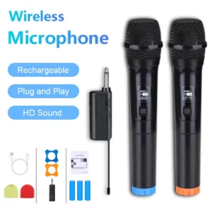 Wireless Microphone, Karaoke Microphone Mic with Rechargeable Receiver for Wedding, Party, Club.