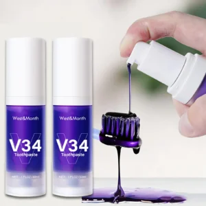 V34 Teeth Whitening Toothpaste 30ml Intensive Stain Remover for Yellow Teeth, Plaque Removal, Fresh Breath Oral Care Gum Protection.