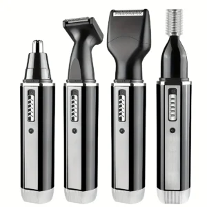 Men's 4-in-1 Electric Grooming Kit, Rechargeable, for trimming hair, beard, nose hair, and ear hair. Precise cleaning with gentl