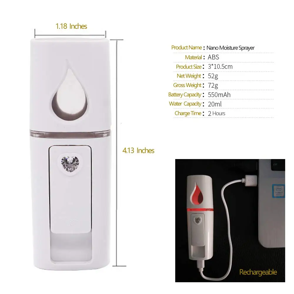 20mL Nano Cold Spray Face Steamer Mini Portable USB Rechargeable ABS Humidifier Nebulizer Beauty Cool Mist Skin Care Tools - Image 3
