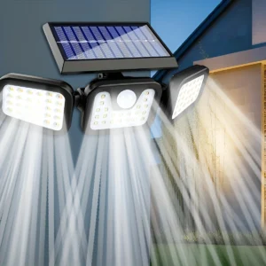 Solar LED Wall Light |Three-head Outdoor Lighting | IP55| Solar-powered with Motion Sensor | Durable ABS.