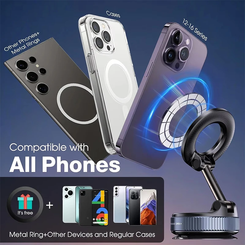 Vacuum Magnet Bracket Upgraded Version Multi-angles Adjustment Strong Magnetic Suck Design Foldable Car Navigation Phone Holder - Image 5