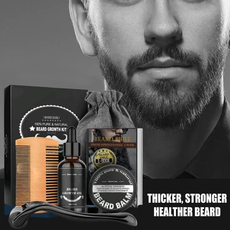 5pcs Men Beard Barba Grooming Beard Set Beard Growth oil Men Hair Enhancer Thicker Mustache Grooming Beard Care Oil comb bag - Image 6