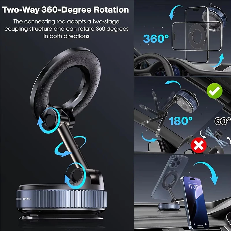 Vacuum Magnet Bracket Upgraded Version Multi-angles Adjustment Strong Magnetic Suck Design Foldable Car Navigation Phone Holder - Image 2