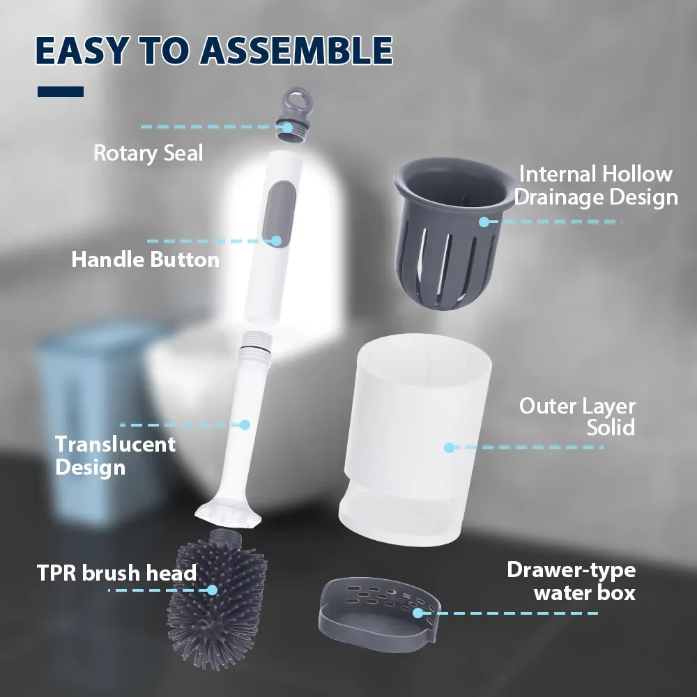 Water Spray Silicone Toilet Brush With Wall-Mounted Breathable Silicone TPR Brush 40cm Long Handle Bathroom Cleaning Accessories - Image 4
