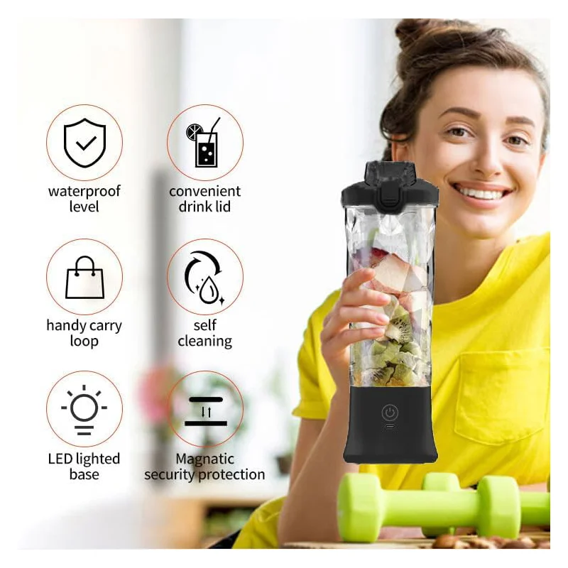 Portable blender with 20oz cup, USB-C rechargeable, self-cleaning, cordless for smoothies, gym, office. - Image 3