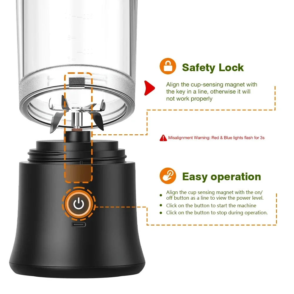Foombthe Portable Blender Electric Juicer 500ML Fruit Mixers USB Rechargeable Smoothie Mini Blender Multifunction Juice Maker - Image 6