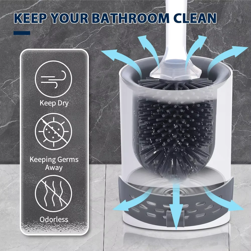 Water Spray Silicone Toilet Brush With Wall-Mounted Breathable Silicone TPR Brush 40cm Long Handle Bathroom Cleaning Accessories - Image 5