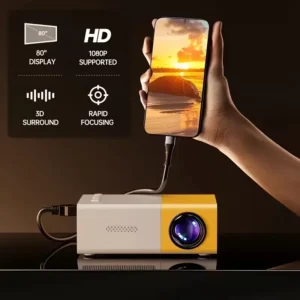 YG300 Compact Portable Projector, Native 480P HDTV Projector, Supports USB/AV, for Home Theater, Mobile Phone and Computer Use