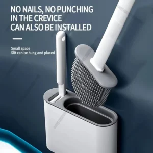 Wall Hanging Toilet Brush with Holder Long Handled Silicone Toilet Brush Soft Bristles WC Cleaning Brush Bathroom Accessories