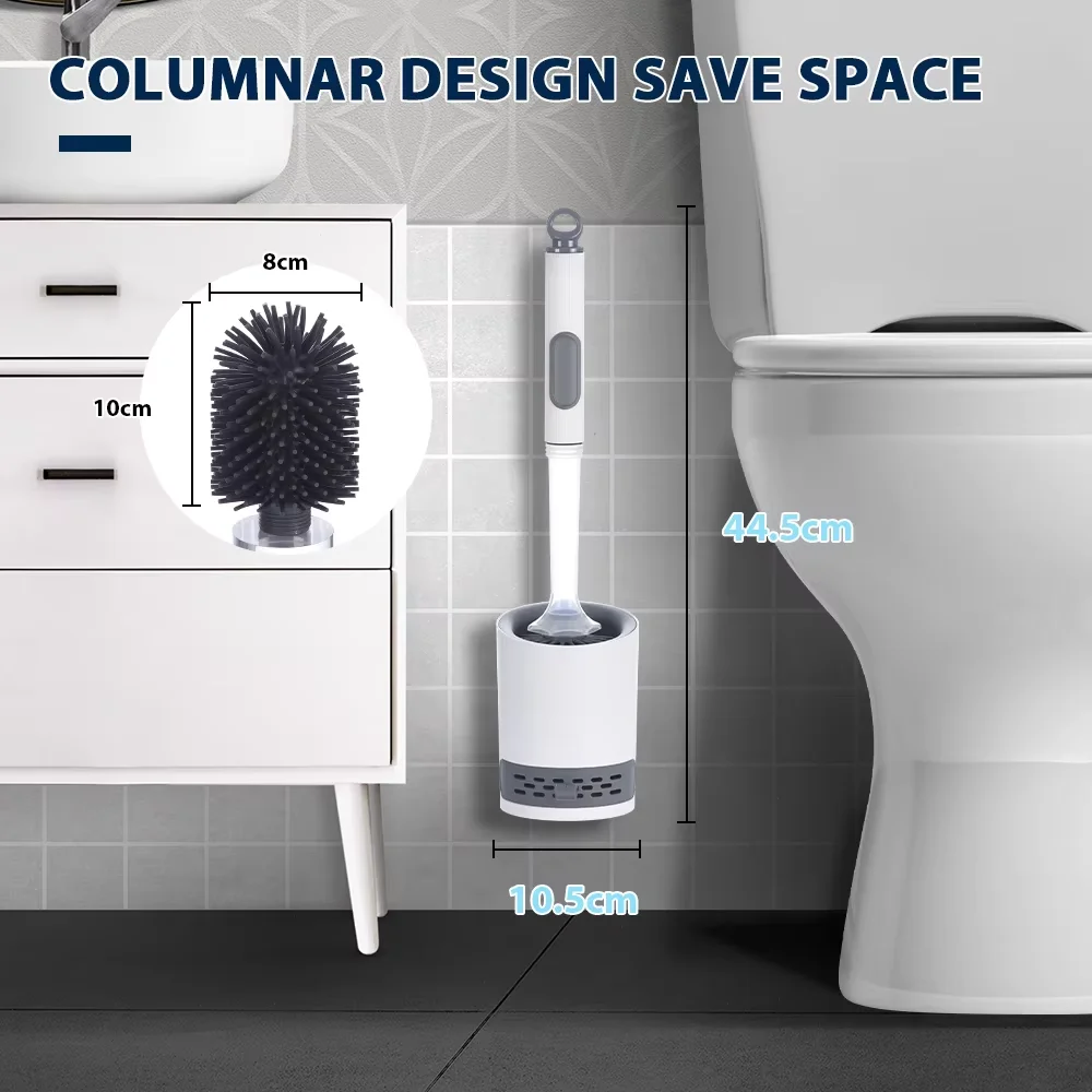 Water Spray Silicone Toilet Brush With Wall-Mounted Breathable Silicone TPR Brush 40cm Long Handle Bathroom Cleaning Accessories - Image 6