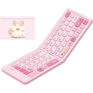 Rechargeable Bluetooth Wireless Mini Keyboard with Foldable Design,Portable 67Key Cute Pocket-Sized Travel Keypad for Win/Mac OS
