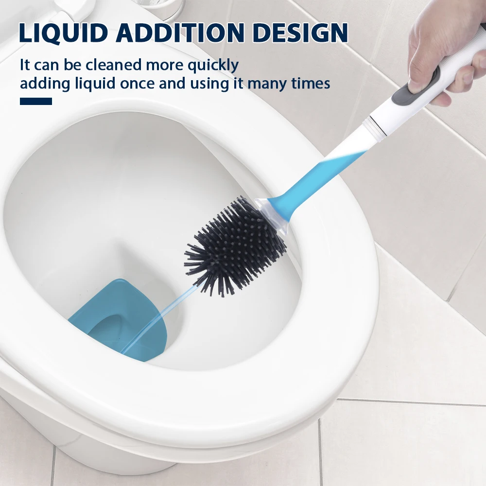 Water Spray Silicone Toilet Brush With Wall-Mounted Breathable Silicone TPR Brush 40cm Long Handle Bathroom Cleaning Accessories - Image 2