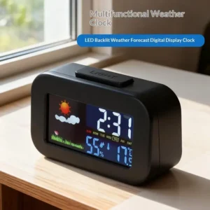New Intelligent Weather Station Clock With Color Display - Temp & Humidity Monitor Backlit For Kids & Teens Bedroom/Dorm Desk