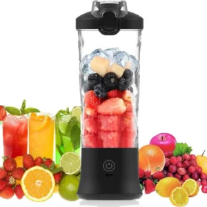 Portable blender with 20oz cup, USB-C rechargeable, self-cleaning, cordless for smoothies, gym, office.